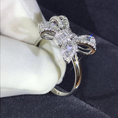 Silver Bow Knot Ring With CZ Stone