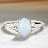 Oval Cut Natural Opal Engagement Ring Moissanite Accented Promise Ring