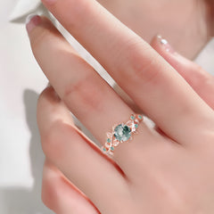 Vintage Moss Agate Engagement Ring Art Deco Leaf Promise Ring