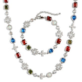 Multi Gemstone & Cross Necklace Set