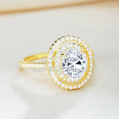 Two-Tone Double Halo Oval Cut Ring