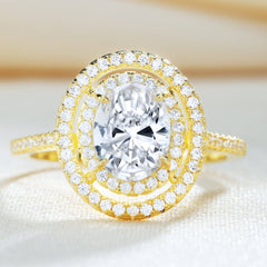 Two-Tone Double Halo Oval Cut Ring