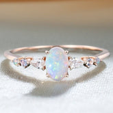 Oval Opal Trio Side Stones Engagement Ring Dainty Promise Ring