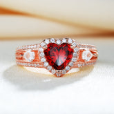 Three Stone Halo Heart Cut Sterling Silver Ring