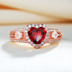 Three Stone Halo Heart Cut Sterling Silver Ring