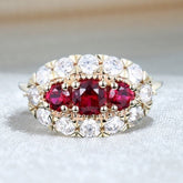 Unique Ruby and Moissanite Cluster Ring Victorian Style Evil Eye Ring