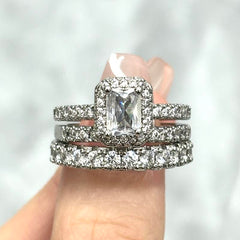 Three-piece Cushion Cut Ring Set with Micro Pave Stones