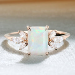 Emerald Cut Lab Opal Engagement Ring