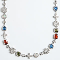 Multi Gemstone & Cross Necklace