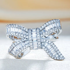 Silver Bow Knot Ring With CZ Stone