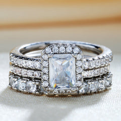 Three-piece Cushion Cut Ring Set with Micro Pave Stones