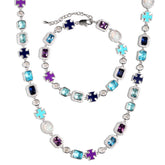 Blue Multi Gemstone Motif Necklace Set