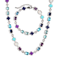 Blue Multi Gemstone Motif Necklace Set
