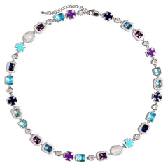 Blue Multi Gemstone Motif Necklace Set