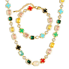 Multi Gemstone Motif Set(Gemstone Necklace & Bracelet)