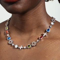 Multi Gemstone & Cross Necklace Set