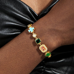 Multi Gemstone Motif Set(Gemstone Necklace & Bracelet)