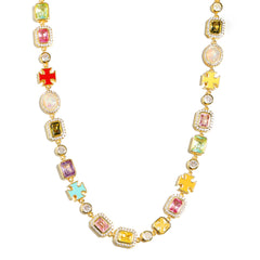 Pink Multi Gemstone Motif Necklace