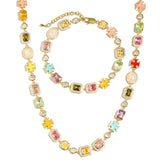 Pink Multi Gemstone Motif Necklace Set (Unisex Necklace & Bracelet)