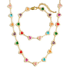 Heart Shaped Colorful Synthetic Decorated Necklace Set