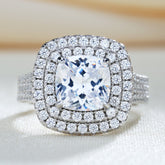 Honorable Double Halo Three Shank Cushion Cut Ring