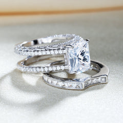 Interchangeable Radiant Cut Sterling Silver Ring Set