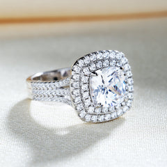 Honorable Double Halo Three Shank Cushion Cut Ring