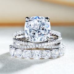 Gorgeous Cushion Cut 3 Pieces Ring Set