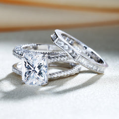 Interchangeable Radiant Cut Sterling Silver Ring Set