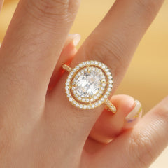 Two-Tone Double Halo Oval Cut Ring