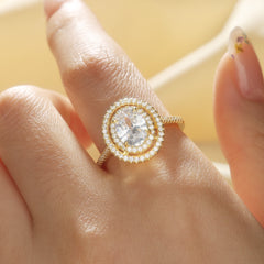 Two-Tone Double Halo Oval Cut Ring
