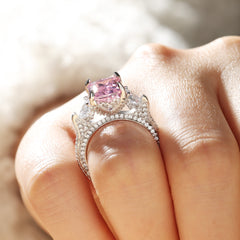 Pink Stone Radiant Cut Three Stone Engagement Ring