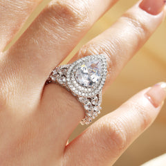 Eternity Double Halo Pear Cut 3 Pieces Ring Set