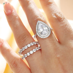 Eternity Double Halo Pear Cut 3 Pieces Ring Set