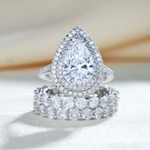 Eternity Double Halo Pear Cut 3 Pieces Ring Set