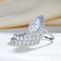 Eternity Double Halo Pear Cut 3 Pieces Ring Set