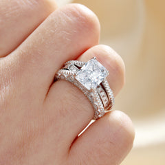 Interchangeable Radiant Cut Sterling Silver Ring Set