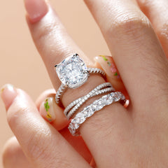 Gorgeous Cushion Cut 3 Pieces Ring Set