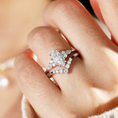 Yellow Gold Marquise Cut Moissanite Engagement Ring Set