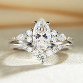 Yellow Gold Marquise Cut Moissanite Engagement Ring Set