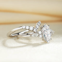 Yellow Gold Marquise Cut Moissanite Engagement Ring Set