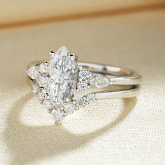 Yellow Gold Marquise Cut Moissanite Engagement Ring Set
