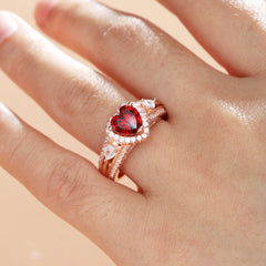 Three Stone Halo Heart Cut Sterling Silver Ring