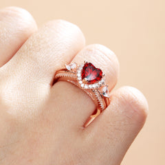 Three Stone Halo Heart Cut Sterling Silver Ring