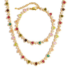 Heart Cut Tourmaline Gemstone Set (Unisex Necklace & Bracelet)