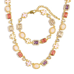 Mystic Pink & Purple Color Sapphire Gemstone Necklace Set