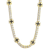 Black Cross Motif Tennis Gemstone Necklace