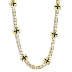 Black Cross Motif Tennis Gemstone Necklace