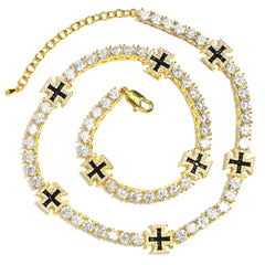 Black Cross Motif Tennis Gemstone Necklace