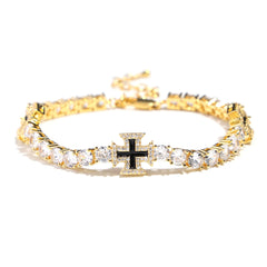 Black Cross Motif Tennis Gemstone Necklace